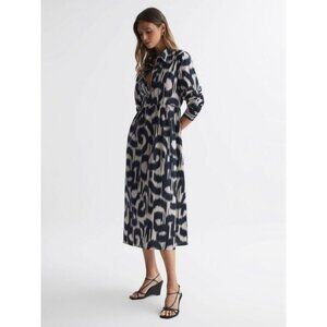Reiss Cleo Printed Midi Dress Cream Black Size US 4 / EU 36